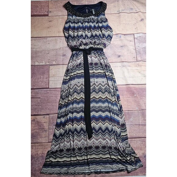 R&M Richards Maxi Dress Size 18W Chevron Blue - Picture 1 of 8